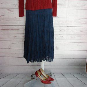Navy Blue Embroidered Broomstick Layered Skirt PS